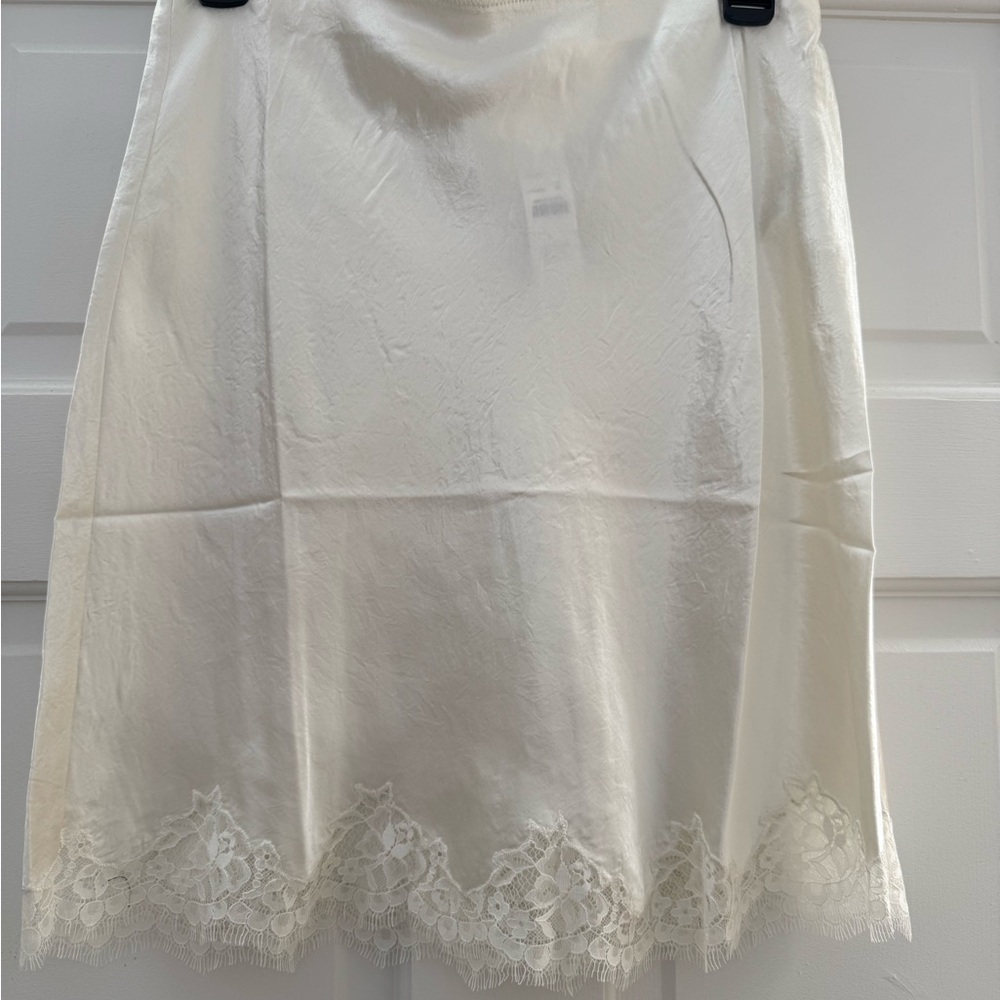 J. Crew Cream Lace Trim Mini Skirt in Textured Satin